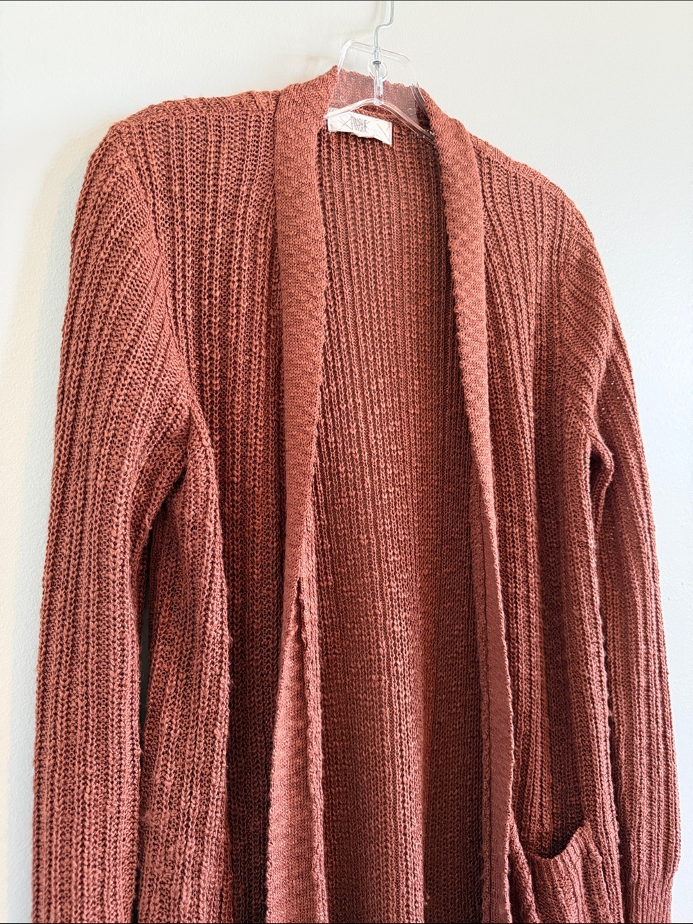Open-Front Longline Knit Cardigan - Rust - Picture 3 of 6